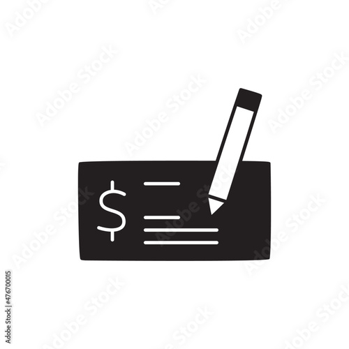 Payment Check Icon in black flat glyph, filled style isolated on white background