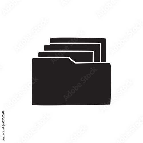 File Folder Icon in black flat glyph, filled style isolated on white background