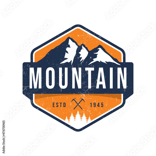 logo badge of mountain and adventure in vintage design.