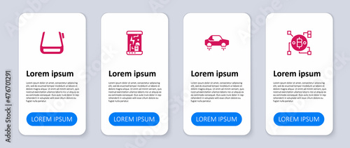 Set Blockchain technology Bitcoin, Fantastic flying car, Cryogenic capsules and Smart glasses on spectacles. Business infographic template. Vector