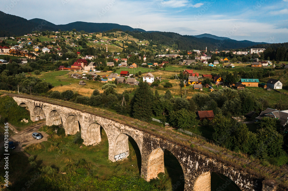 The largest and oldest viaduct in Ukraine, a brick and old railway bridge.