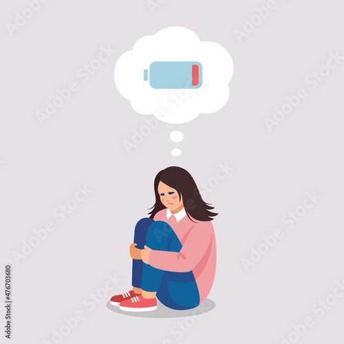Tired girl suffers by symptoms of depressive disorder, no energy, owerworked.