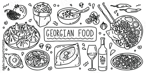 German cuisine, food. Simple doodle outline style. Vector stock black and white illustration.