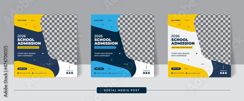 School admission social media post template, kids banner, school admission web banner template