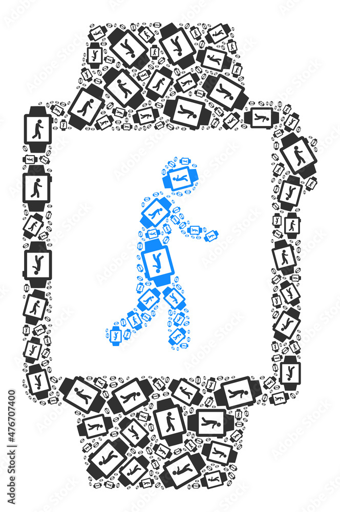 Fototapeta premium Vector walking tracker watches icon composition. Walking tracker watches composition is organized with randomized recursive walking tracker watches icons.
