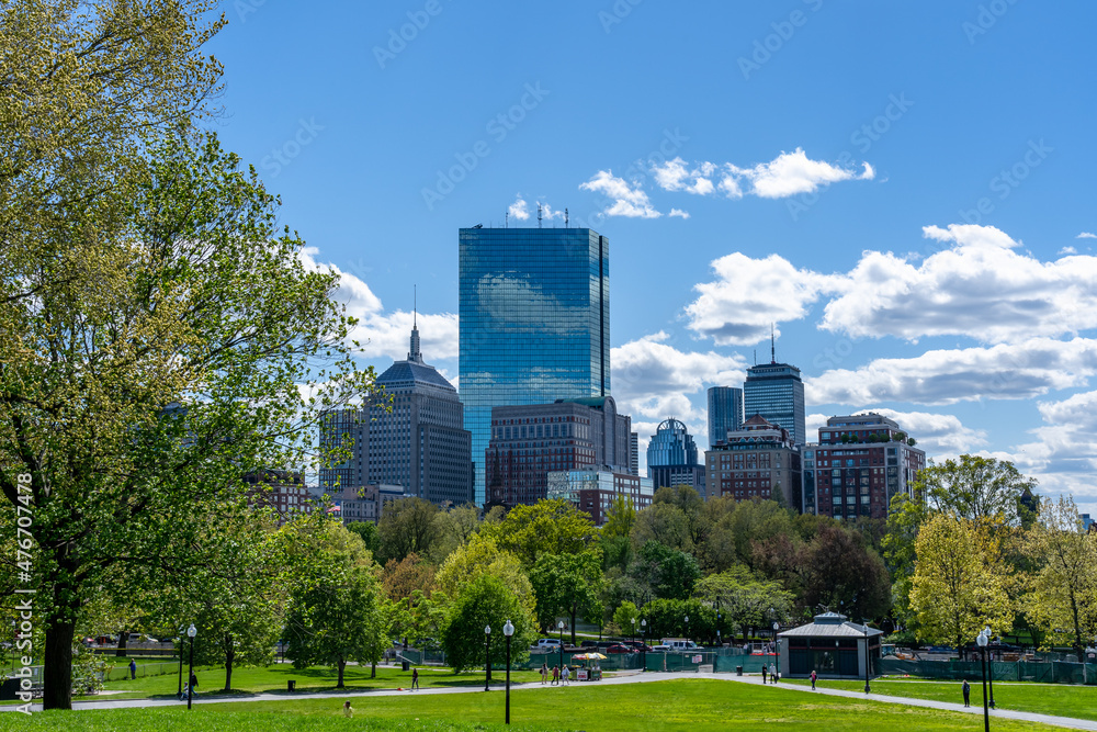 Obraz premium Spring lawns in Boston Common. America's oldest park in May. Part of the Freedom Trail