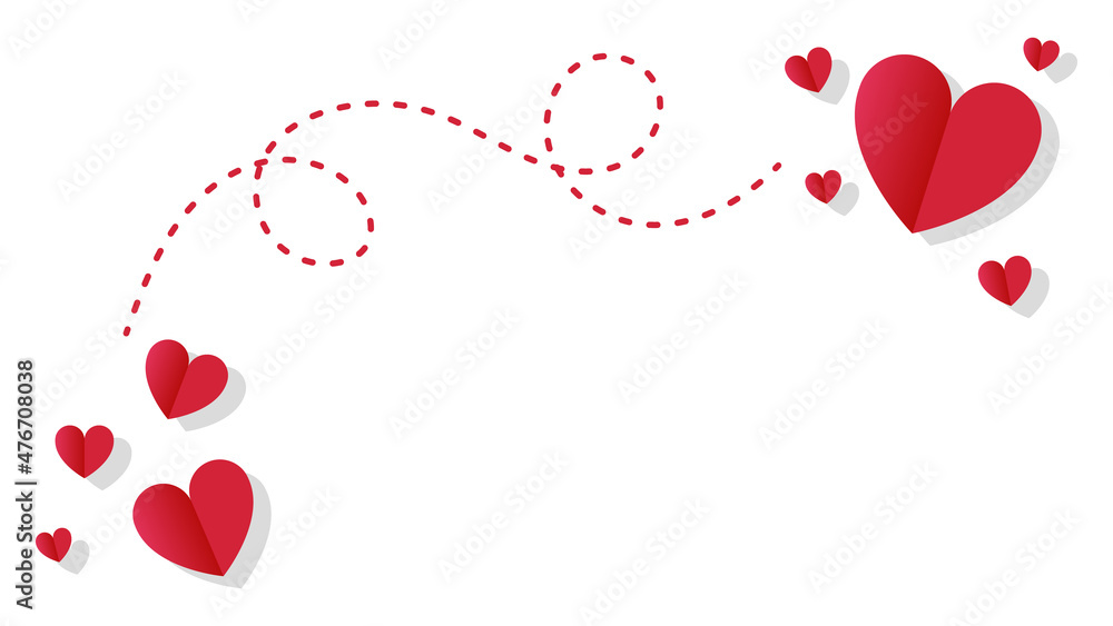 red heart shape with line on white background with copy space