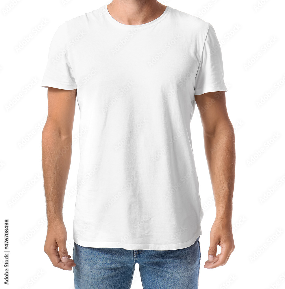 Handsome young man in stylish t-shirt isolated on white Handsome young man in stylish t-shirt isolated on white
