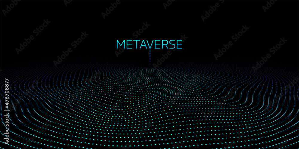 Metaverse world map globe blue light dots pattern wavy background in ...