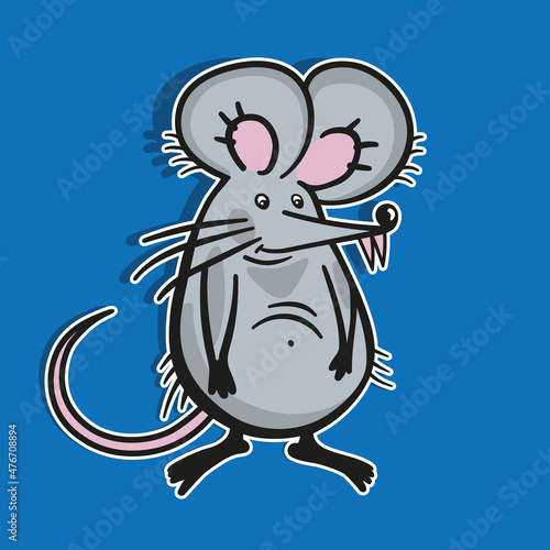 Fun mouse cartoon. Flat style illustration on a blue background.