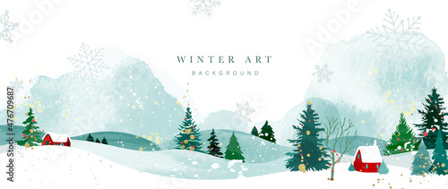 Winter background vector. Hand painted watercolor drawing for Christmas  and Happy New Year season. Background design for invitation, cards, social post, ad, cover, sale banner and invitation.