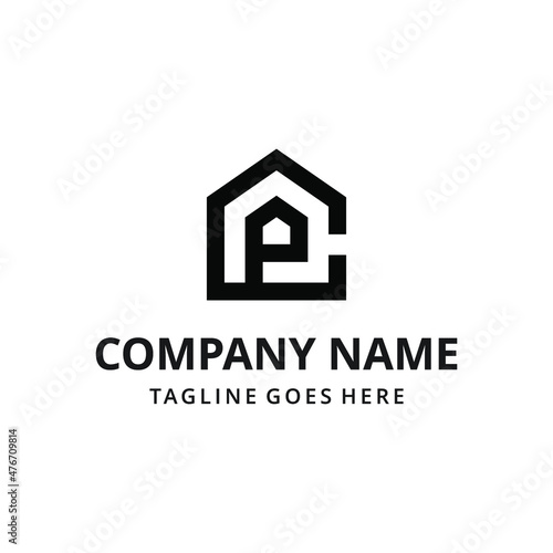 letter C P Line Home Real Estate Logo. the initial concept of the C P house. Residential Complex Simple Vector Logo Template. - vector