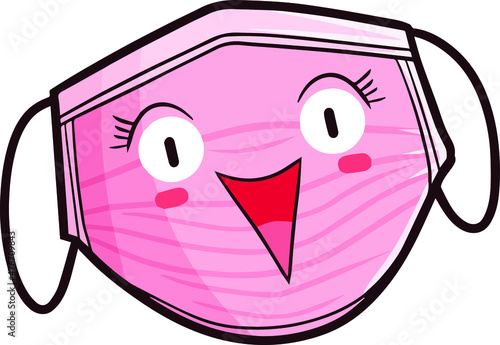 Kawaii pink face mask female cartoon laughing happily facing front