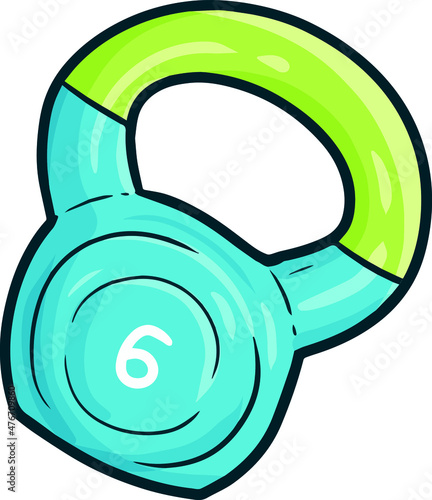 Blue green kettle bell in cartoon style