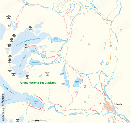 Map of the area around El Chalten, Santa Cruz, Argentina 