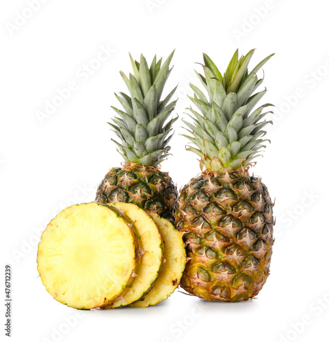 Fresh ripe pineapples isolated on white background