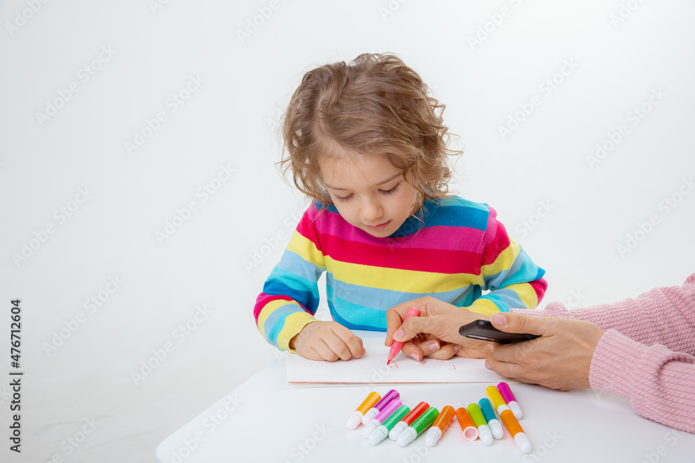 little child drawing with crayons little child drawing with crayons