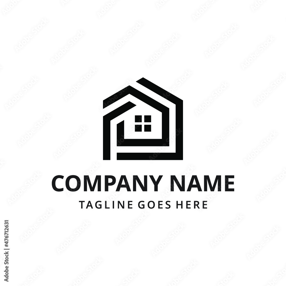 Illustration of a modern vector house with glass windows. Template real estate geometric logo design. Illustration of a modern vector house with glass windows. Template real estate geometric logo design.