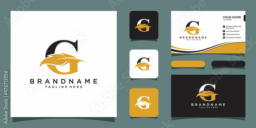 Initial letter G logo with feather luxury gold Premium Vector