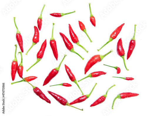 Red chili peppers isolated over white background. Close-up