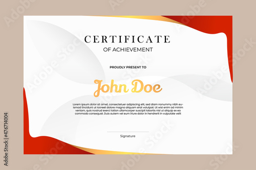 Certificate template design with simple and premium golden and red in modern geometric shape style