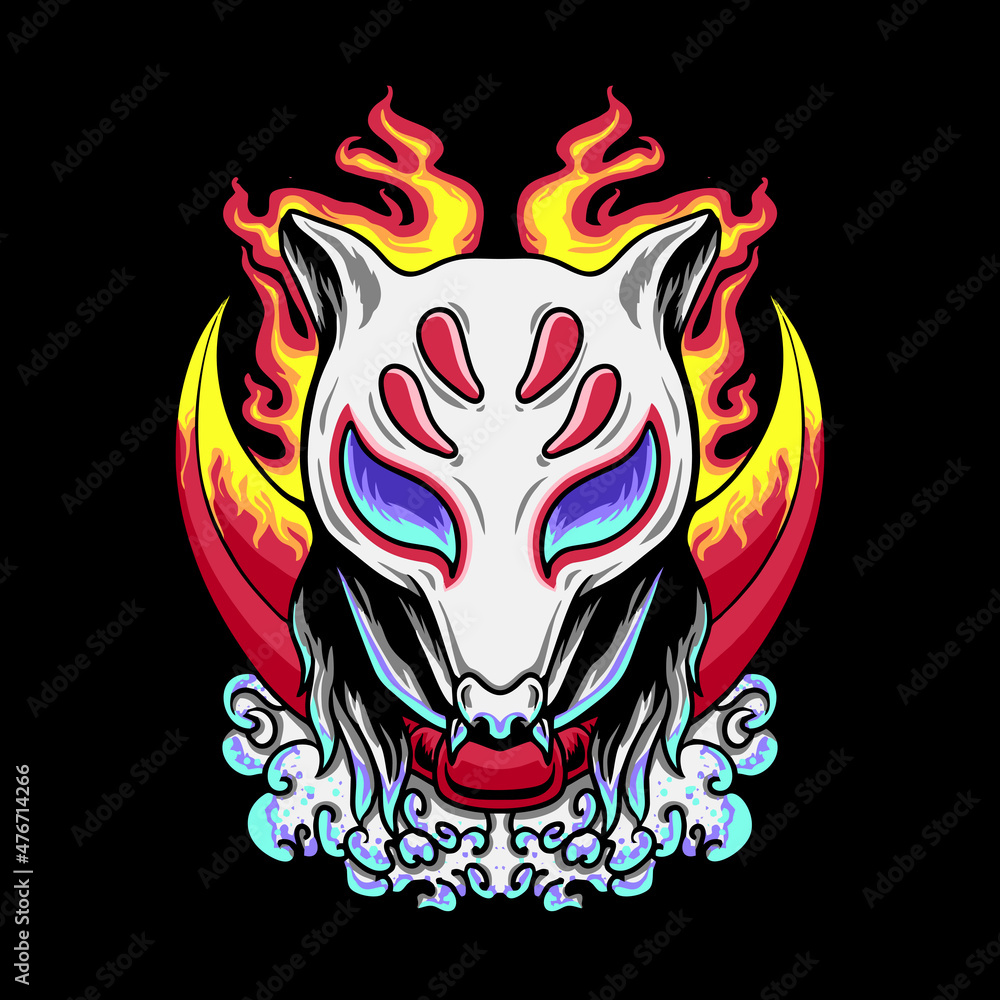 Japanese Fox kitsune Mask Vector Illustration tshirt design