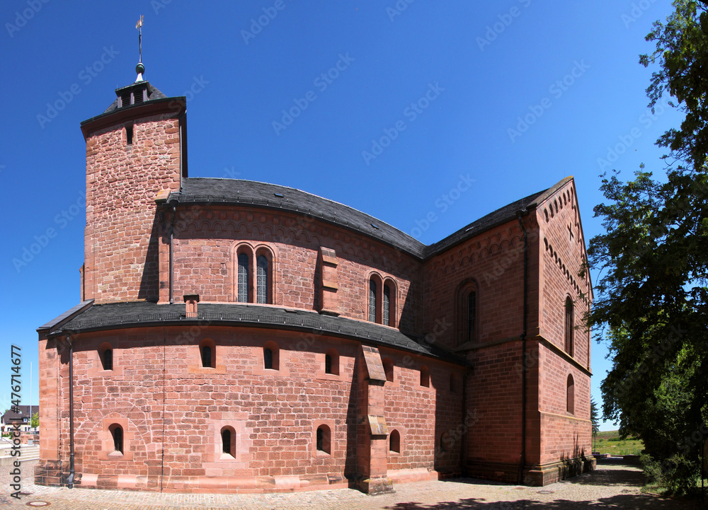 Romanesque monastery church with red sandstone facades in the village of Enkenbach near Kaiserslautern, Pfalz region in Germany