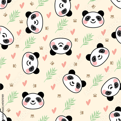 Fototapeta Naklejka Na Ścianę i Meble -  Cute panda seamless pattern in soft color