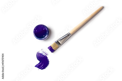 Purple paint on white background. Purple color brush strokes on white paper. Very peri color.