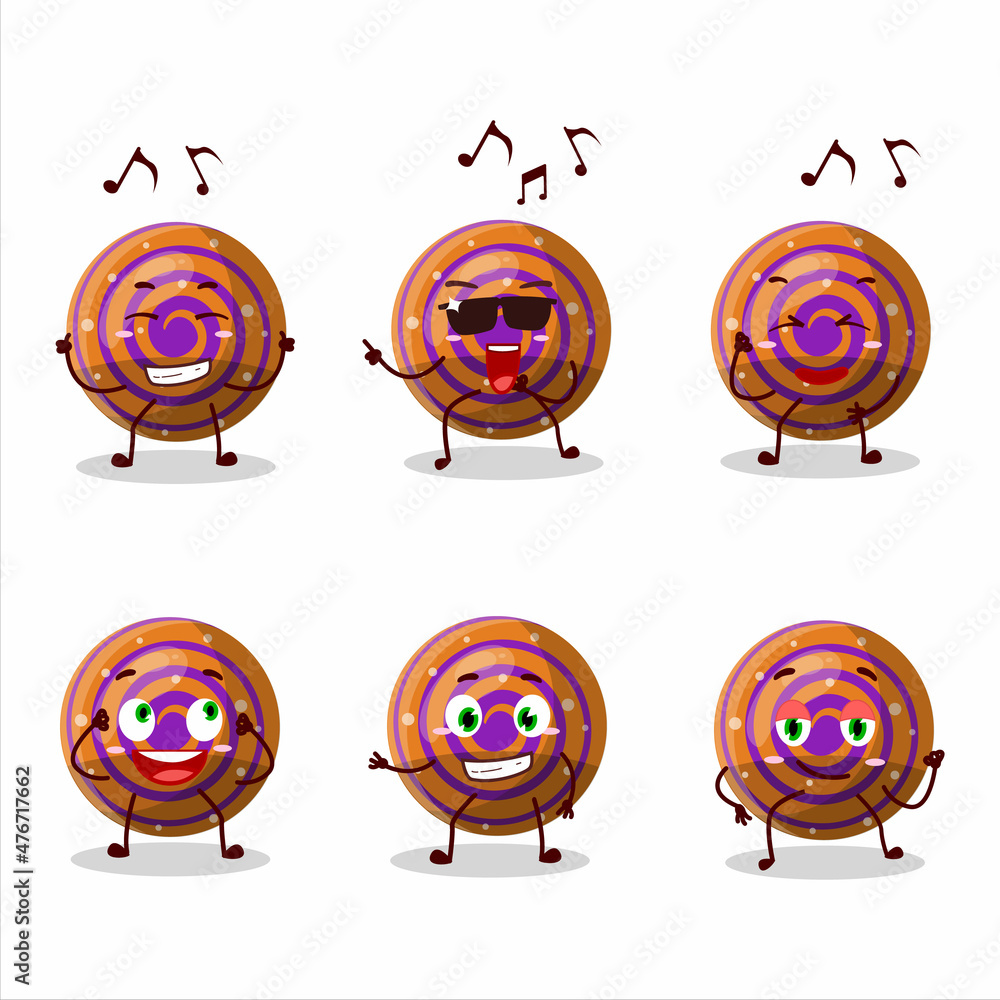 An image of orange spiral gummy candy dancer cartoon character enjoying the music An image of orange spiral gummy candy dancer cartoon character enjoying the music