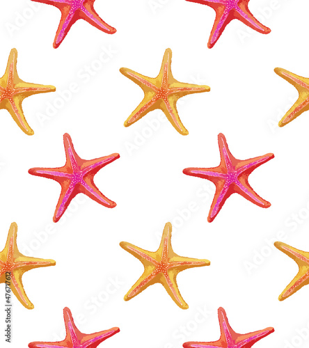 Seamless pattern with starfish. Hand-drawn illustration, vector