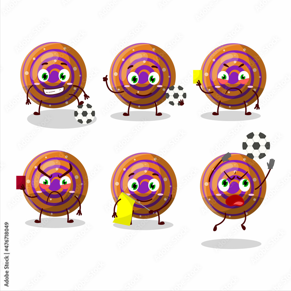 Orange spiral gummy candy cartoon character working as a Football referee Orange spiral gummy candy cartoon character working as a Football referee
