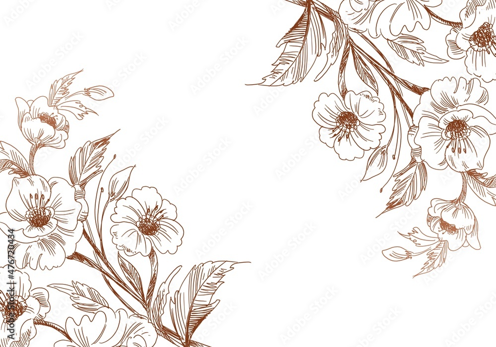 Artistic vintage decorative sketch wedding floral background