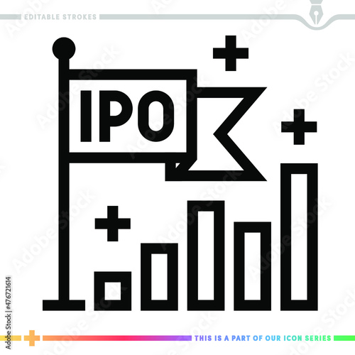 Line icon for initial public offering illustrations with editable strokes. This vector graphic has customizable stroke width.