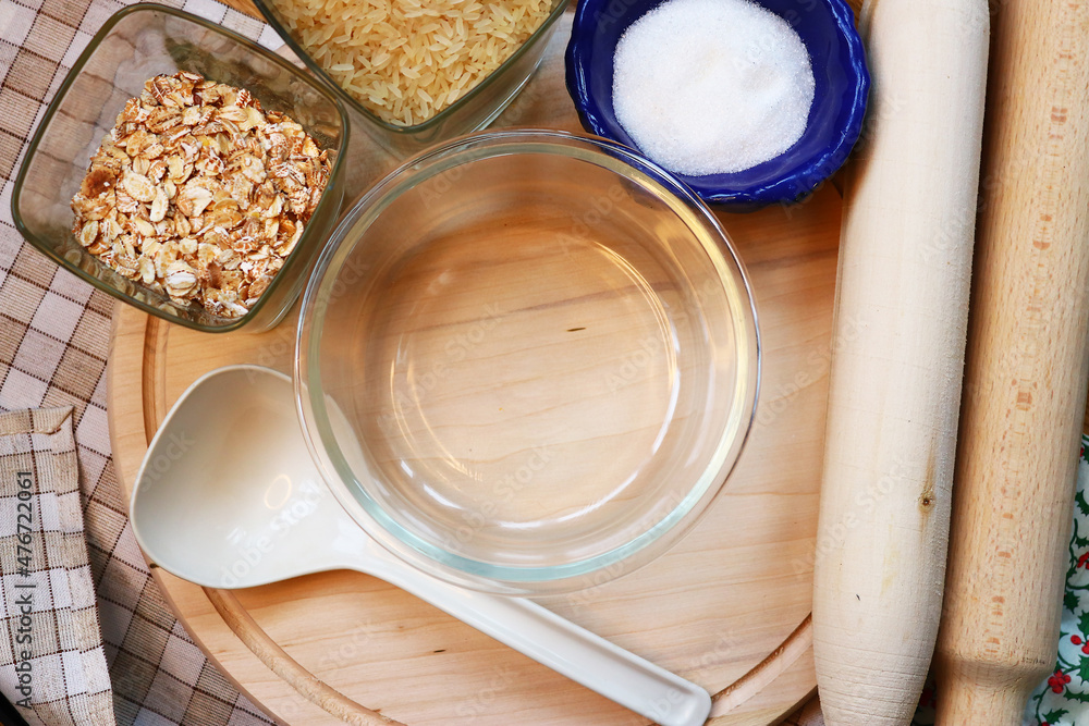 Kitchenware. Empty glass container. Cereals Kitchenware. Empty glass container. Cereals