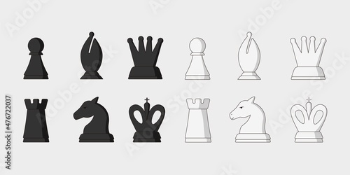 Black and white classic chess pieces