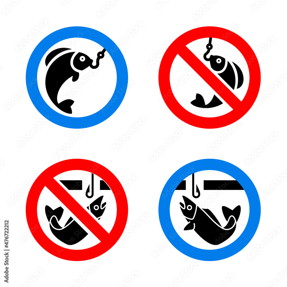 No fishing forbidden sign, modern round stickers, vector illustration No fishing forbidden sign, modern round stickers, vector illustration