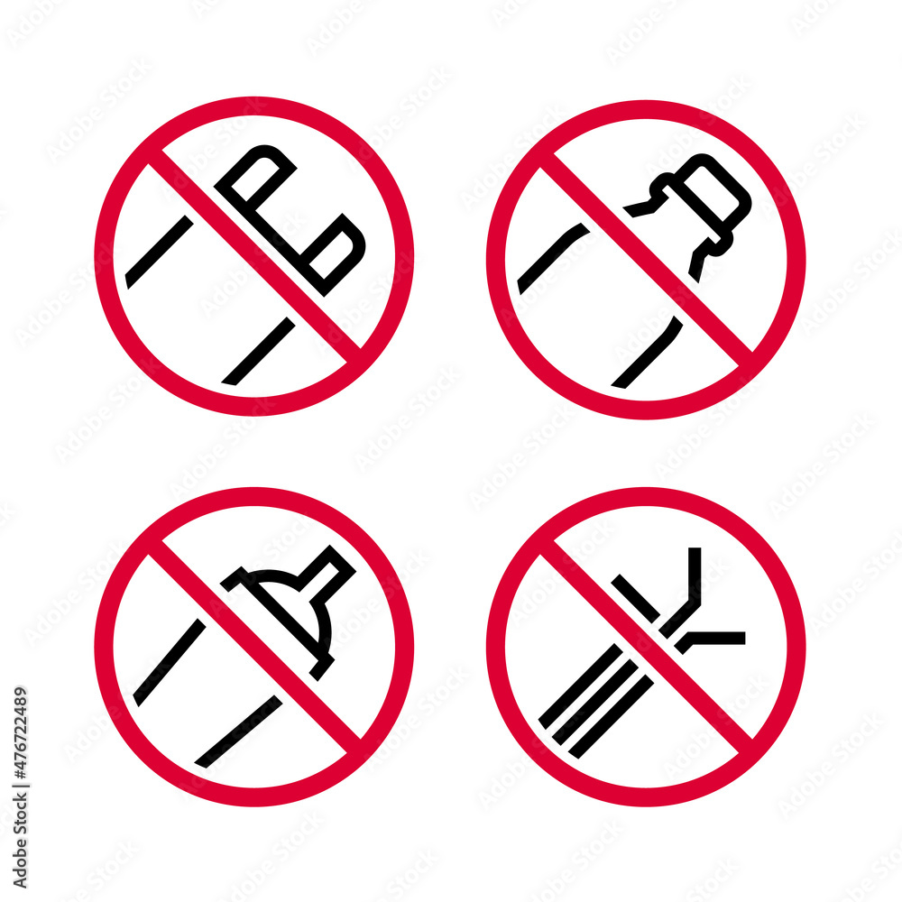 No plastic forbidden sign set, modern red round stickers No plastic forbidden sign set, modern red round stickers