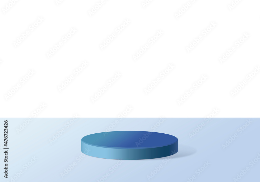 Round podium on a blue floor with a white background. Mock up for your design. Abstraction. 3D visualization Round podium on a blue floor with a white background. Mock up for your design. Abstraction. 3D visualization
