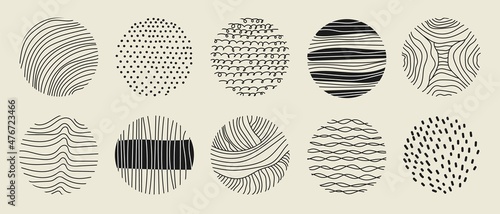 Abstract round geometric decor. Wavy lines and dots ornament textural decoration