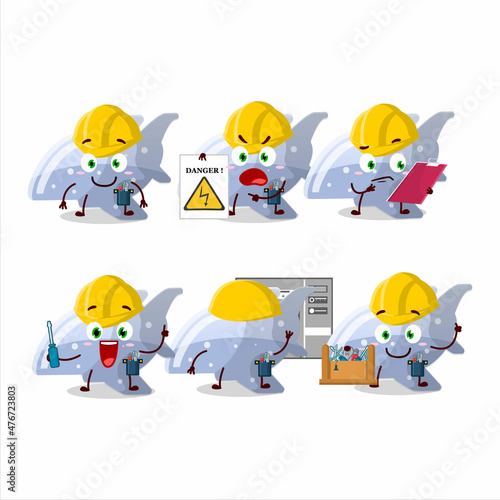 Professional Lineman plane blue gummy candy cartoon character with tools