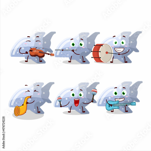 Cartoon character of plane blue gummy candy playing some musical instruments