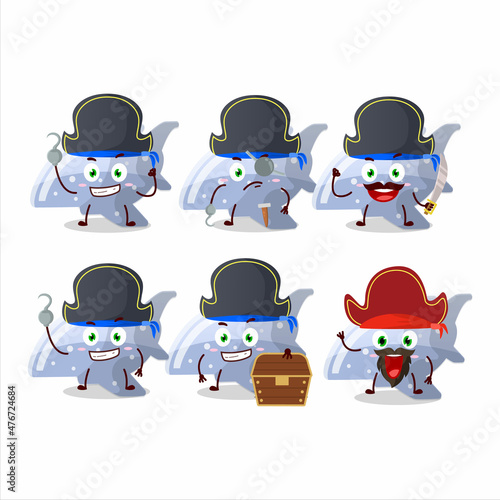 Cartoon character of plane blue gummy candy with various pirates emoticons