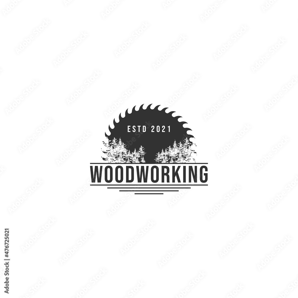 Modern silhouette WOOD WORKING job logo design