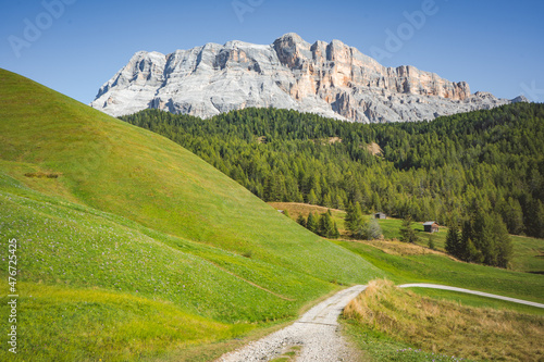 hiking in the landscape in the dolomites mountains