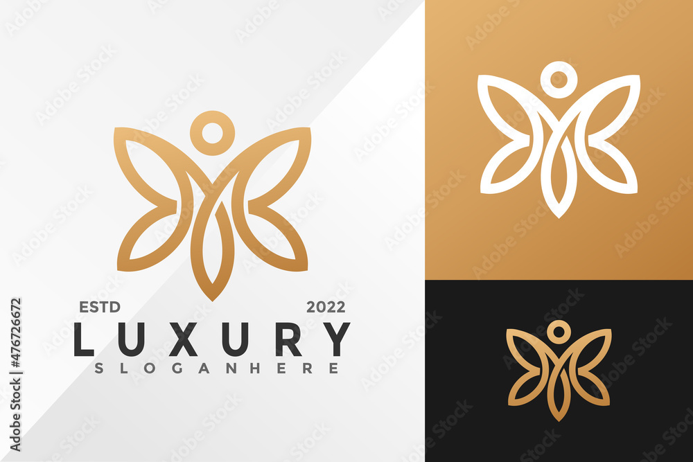 Gold Butterfly Human Figur Logo Design Vector illustration template
