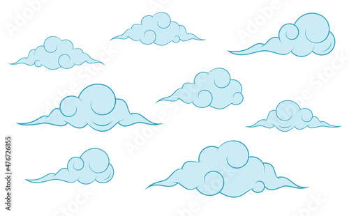 Clouds collection chinese style. Set of stylized clouds.