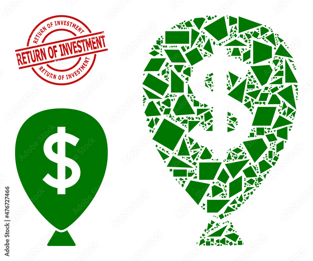 Simple geometric financial inflation balloon mosaic and Return of Investment rubber stamp seal. Red stamp seal includes RETURN OF INVESTMENT text inside round and lines form. Simple geometric financial inflation balloon mosaic and Return of Investment rubber stamp seal. Red stamp seal includes RETURN OF INVESTMENT text inside round and lines form.