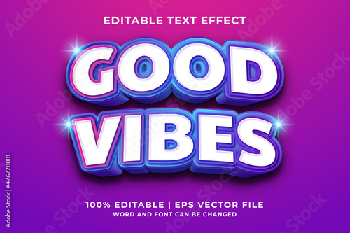 Editable text effect - Good Vibes 3d template style premium vector