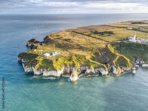 Drone view of Flamborough Head, East Yorkshire, UK